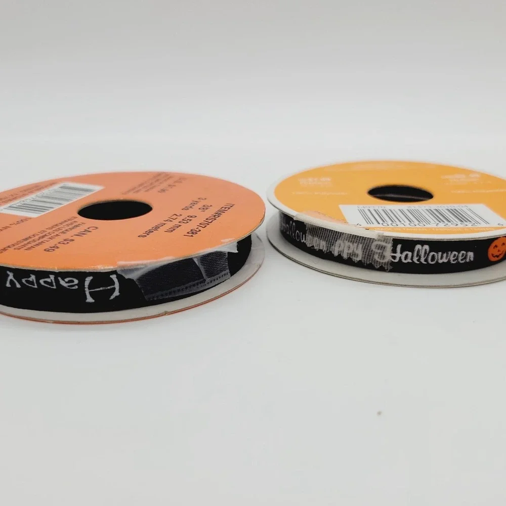 Lot 11 Piece Fall Halloween Craft Ribbon Rolls New/Used Pumpkin Ghost Cat Candy